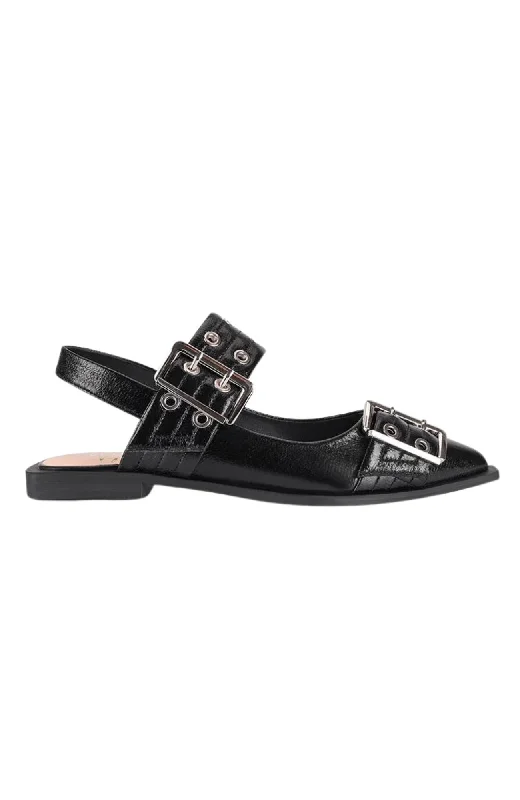 Women's Flat Slide Sandals with a Memory Foam Insole in White for All - Day ComfortClea Slingback Buckle Flats Black Crinkle Women's Flat Slide Sandals with a Memory Foam Insole in White for All - Day ComfortClea Slingback Buckle Flats Black Crinkle