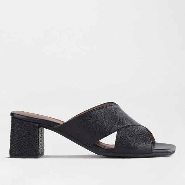 Women's Ankle - Strap Sandals with a Block Heel in Red for a Sophisticated StyleCrisscross Block Heel Mule Sandal in Black - 12738