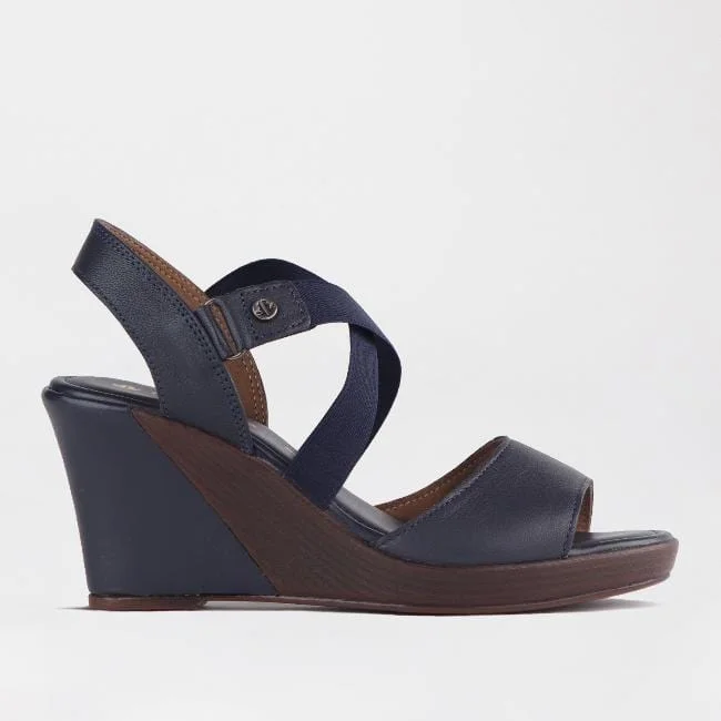 Sustainable Women's Recycled Material Sandals in Beige for Eco - Conscious ShoppersCrossover Wedge Sandal in Navy - 12288 Sustainable Women's Recycled Material Sandals in Beige for Eco - Conscious ShoppersCrossover Wedge Sandal in Navy - 12288