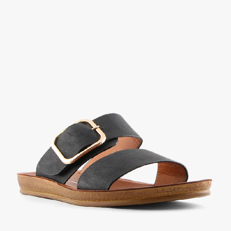 Women's Flat Slide Sandals with a Memory Foam Insole in White for All - Day ComfortDOTI BLACK Women's Flat Slide Sandals with a Memory Foam Insole in White for All - Day ComfortDOTI BLACK