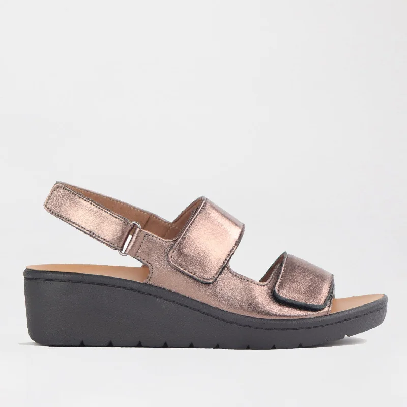 Women's Strappy Gladiator Sandals with Buckle Closures in Tan for a Boho LookDouble Band Wedge Slingback Sandal with Removable Footbed in Lead Metallic - 12533 Women's Strappy Gladiator Sandals with Buckle Closures in Tan for a Boho LookDouble Band Wedge Slingback Sandal with Removable Footbed in Lead Metallic - 12533