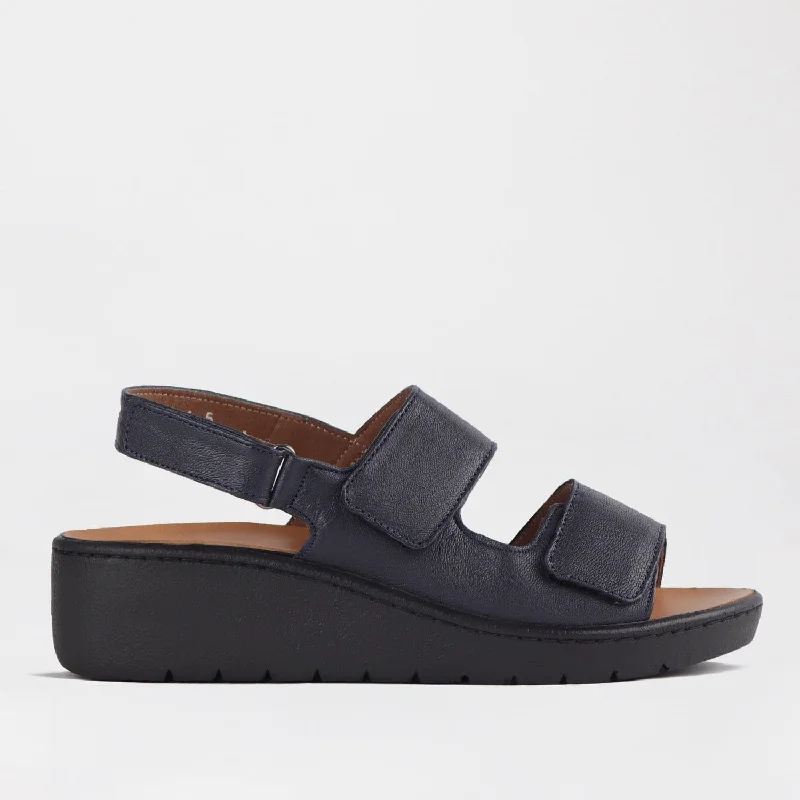 Anti - Slip Women's Sandals with a Grooved Sole in Green for Outdoor AdventuresDouble Band Wedge Slingback Sandal with Removable Footbed in Navy - 12533 Anti - Slip Women's Sandals with a Grooved Sole in Green for Outdoor AdventuresDouble Band Wedge Slingback Sandal with Removable Footbed in Navy - 12533