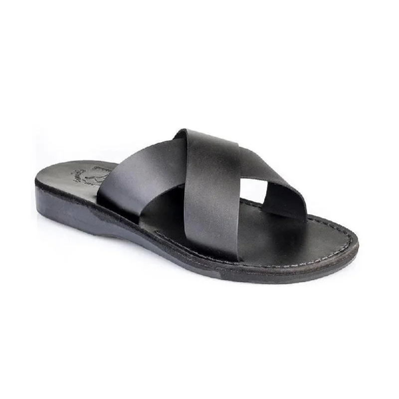 Women's Sandals with a Wedge Heel and a Tassel Detail in Orange for a Trendy LookElan - Leather Cross Strap Sandal | Black Women's Sandals with a Wedge Heel and a Tassel Detail in Orange for a Trendy LookElan - Leather Cross Strap Sandal | Black