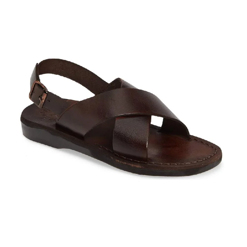 Women's Sandals with a Glitter - Coated Strap in Gold for a Sparkly Summer OutfitElan Buckle - Leather Thick Strap Sandal | Brown Women's Sandals with a Glitter - Coated Strap in Gold for a Sparkly Summer OutfitElan Buckle - Leather Thick Strap Sandal | Brown