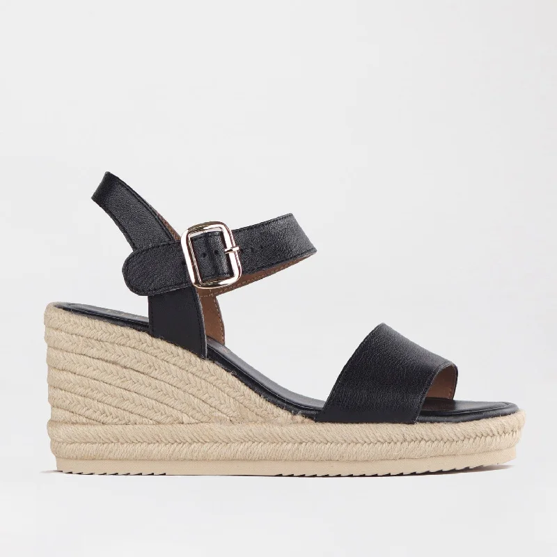 Shock - Absorbing Women's Sandals with a Soft Insole in Black for Active LifestylesEspadrille Wedge Sandal in Black - 12683 Shock - Absorbing Women's Sandals with a Soft Insole in Black for Active LifestylesEspadrille Wedge Sandal in Black - 12683