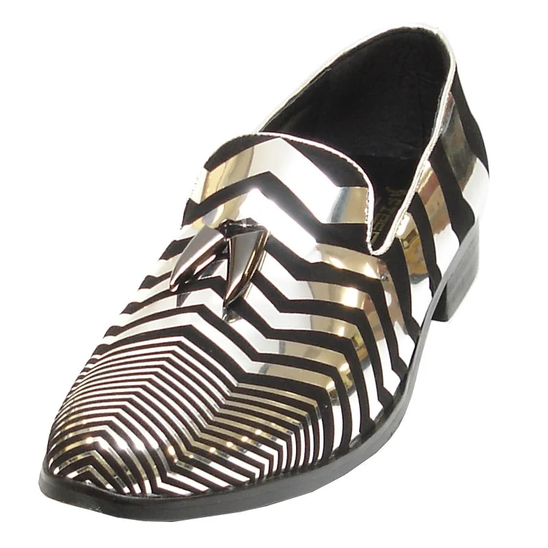Men's loafers with a decorative buckleFiesso FI-6945 Silver Black Loafers