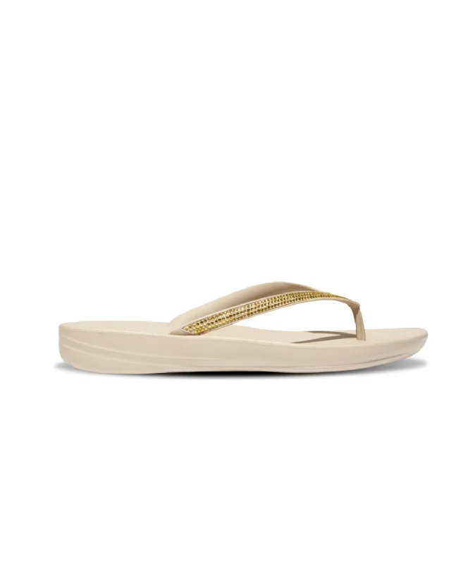 Sustainable Women's Recycled Material Sandals in Beige for Eco - Conscious ShoppersFitFlop iQushion Sparkle Thongs Stone