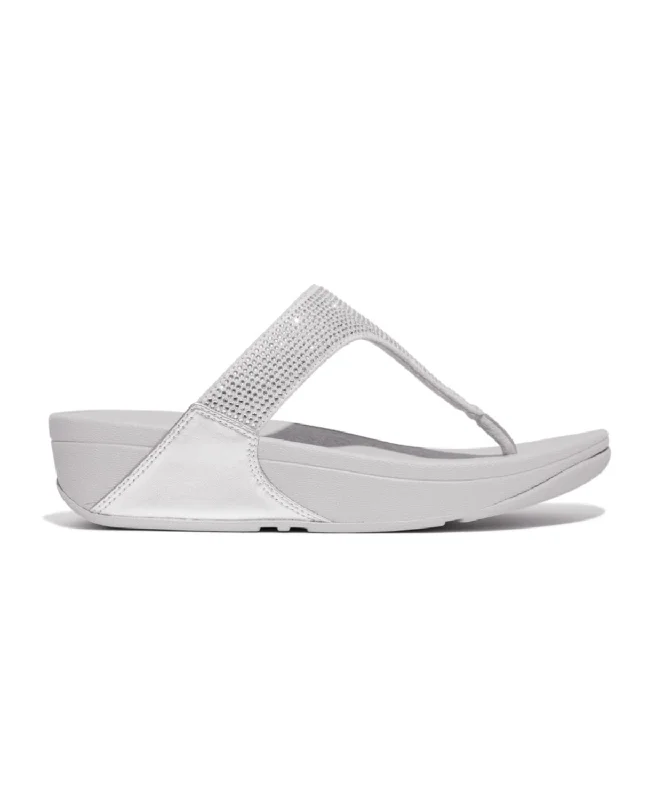 Anti - Slip Women's Sandals with a Grooved Sole in Green for Outdoor AdventuresFitflop Lulu Crystal Embelished Toe Post Silver