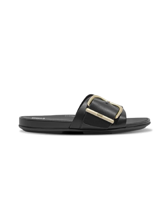 Anti - Slip Women's Sandals with a Grooved Sole in Green for Outdoor AdventuresFitflop Gracie Maxi Buckle Leather Slides Black