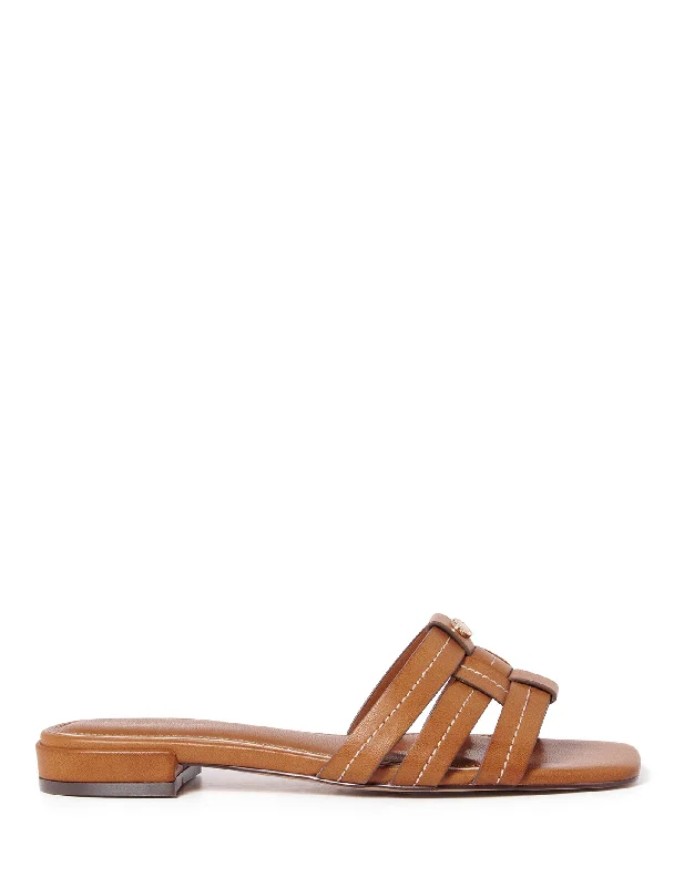 Women's Strappy Gladiator Sandals with Buckle Closures in Tan for a Boho LookHalle Flat Mule Women's Strappy Gladiator Sandals with Buckle Closures in Tan for a Boho LookHalle Flat Mule