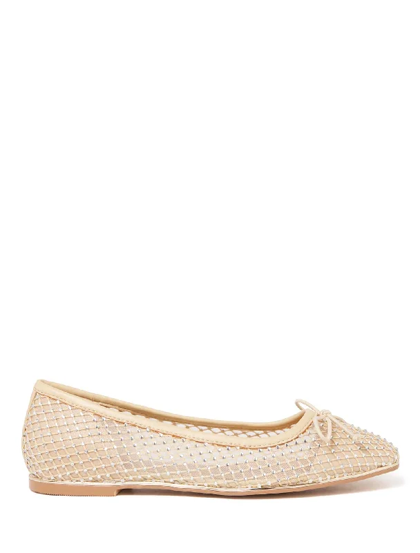 Sustainable Women's Recycled Material Sandals in Beige for Eco - Conscious ShoppersJosefine Diamante Mesh Flat Ballet Pump Sustainable Women's Recycled Material Sandals in Beige for Eco - Conscious ShoppersJosefine Diamante Mesh Flat Ballet Pump