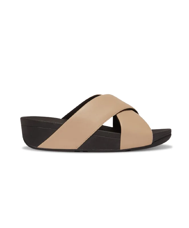 Women's Cork - Soled Espadrille Sandals with a Rope - Trimmed Upper in Navy for a Summer VibeFitFlop Lulu Cross Slide Leather Latte Beige Sandal Beige Women's Cork - Soled Espadrille Sandals with a Rope - Trimmed Upper in Navy for a Summer VibeFitFlop Lulu Cross Slide Leather Latte Beige Sandal Beige
