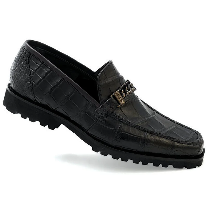Men's loafers with a moc - toe designMauri Certo 3755 Black Hand-Painted Genuine Alligator Loafer Shoes
