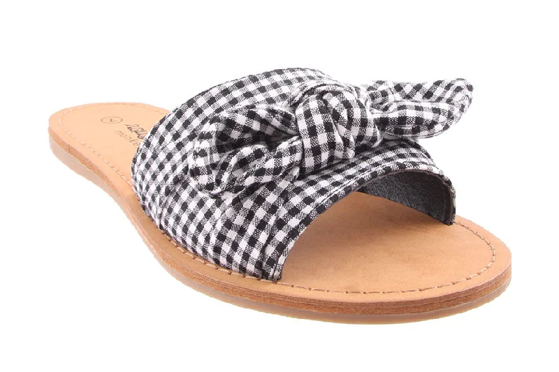 Women's Flat Slide Sandals with a Memory Foam Insole in White for All - Day ComfortMENTOS BLACK/WHITE Women's Flat Slide Sandals with a Memory Foam Insole in White for All - Day ComfortMENTOS BLACK/WHITE