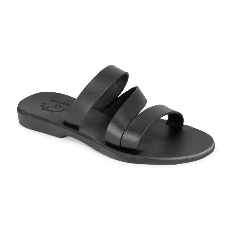 Child - Friendly Women's Sandals with a Secure Buckle in Purple for Moms on the GoMila - Leather Triple Strap Sandal | Black Child - Friendly Women's Sandals with a Secure Buckle in Purple for Moms on the GoMila - Leather Triple Strap Sandal | Black