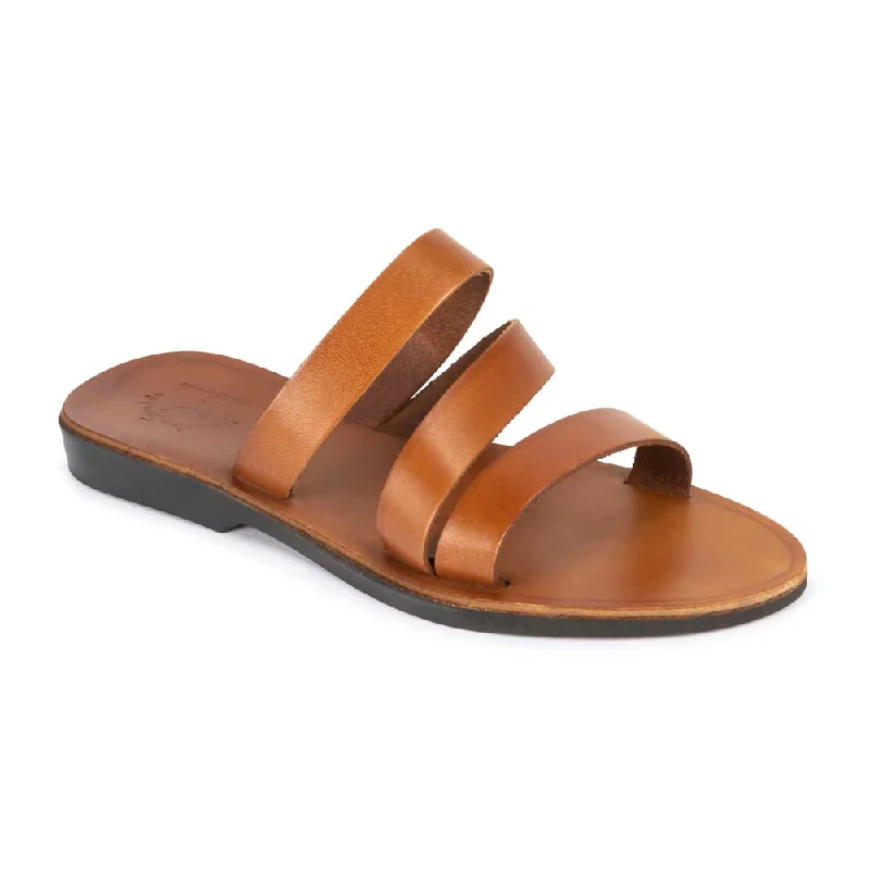 Waterproof Women's Rubber Beach Sandals with Arch Support in Blue for Water ActivitiesMila - Leather Triple Strap Sandal | Honey