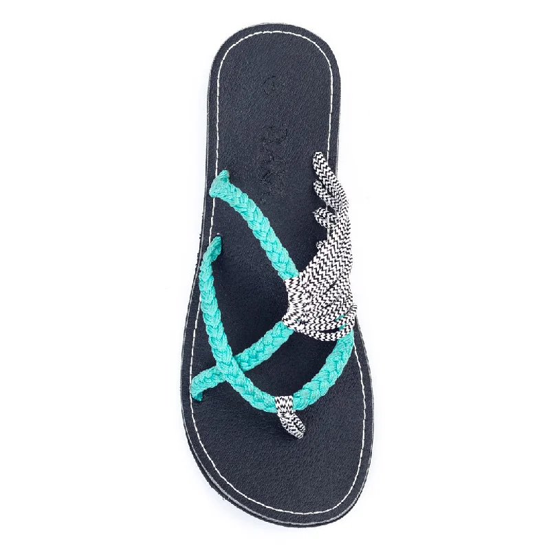 Women's Flat Slide Sandals with a Memory Foam Insole in White for All - Day ComfortOceanside Beach Flip Flops for Women | Turquoise Zebra Women's Flat Slide Sandals with a Memory Foam Insole in White for All - Day ComfortOceanside Beach Flip Flops for Women | Turquoise Zebra