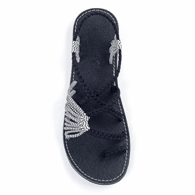 Anti - Slip Women's Sandals with a Grooved Sole in Green for Outdoor AdventuresPalm Leaf Flat Women's Sandals | Black-Zebra Anti - Slip Women's Sandals with a Grooved Sole in Green for Outdoor AdventuresPalm Leaf Flat Women's Sandals | Black-Zebra
