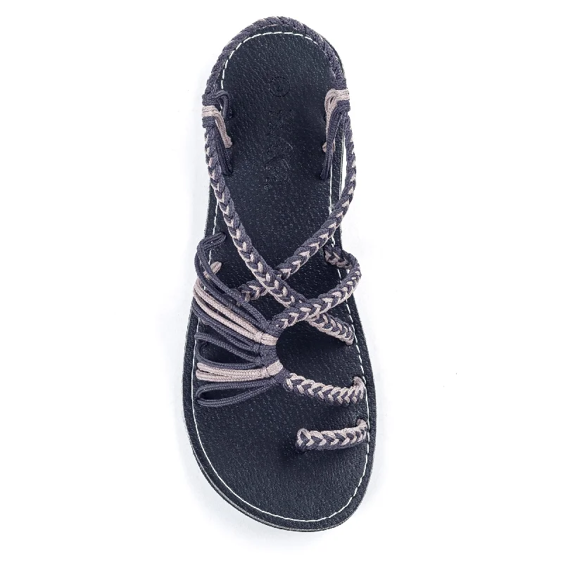 Women's Cork - Soled Espadrille Sandals with a Rope - Trimmed Upper in Navy for a Summer VibePalm Leaf Flat Women's Sandals | Gray Sand Women's Cork - Soled Espadrille Sandals with a Rope - Trimmed Upper in Navy for a Summer VibePalm Leaf Flat Women's Sandals | Gray Sand