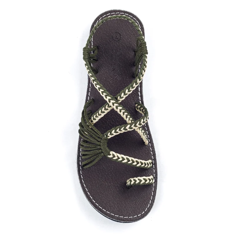 Women's Leather - Strapped Sandals with a Braided Detail in Brown for a Rustic AppealPalm Leaf Flat Women's Sandals | Ivory Green Women's Leather - Strapped Sandals with a Braided Detail in Brown for a Rustic AppealPalm Leaf Flat Women's Sandals | Ivory Green