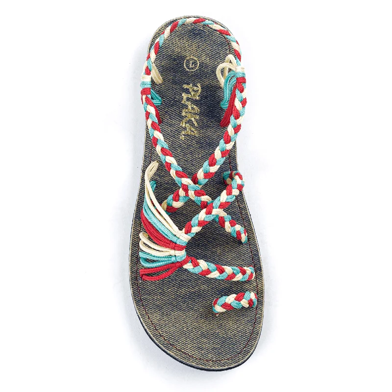 Women's Sandals with a Floral - Printed Upper in Pink for a Feminine Spring LookPalm Leaf Flat Women's Sandals | Turquoise-Red-Off white Women's Sandals with a Floral - Printed Upper in Pink for a Feminine Spring LookPalm Leaf Flat Women's Sandals | Turquoise-Red-Off white