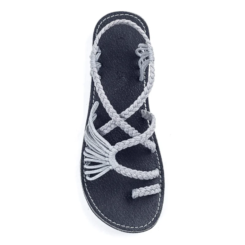 Women's Flat Slide Sandals with a Memory Foam Insole in White for All - Day ComfortPalm Leaf Flat Women's Sandals | Urban Gray Women's Flat Slide Sandals with a Memory Foam Insole in White for All - Day ComfortPalm Leaf Flat Women's Sandals | Urban Gray