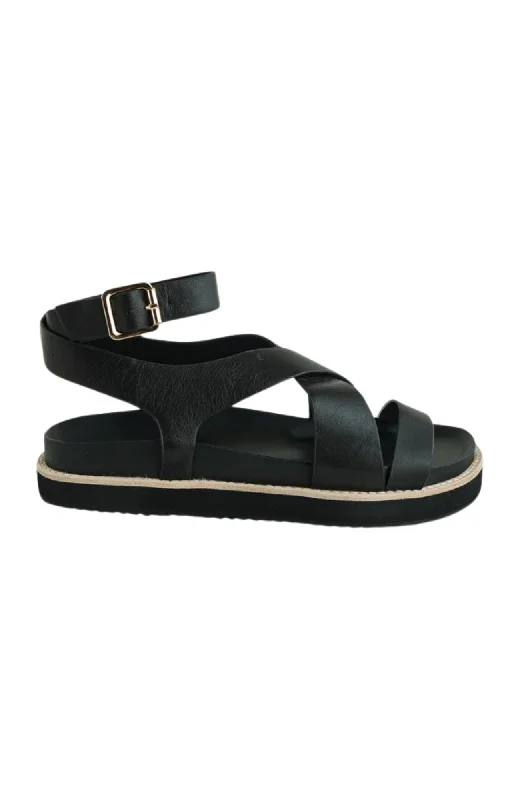 Women's Cork - Soled Espadrille Sandals with a Rope - Trimmed Upper in Navy for a Summer VibePilar Leather Sandal Black Women's Cork - Soled Espadrille Sandals with a Rope - Trimmed Upper in Navy for a Summer VibePilar Leather Sandal Black