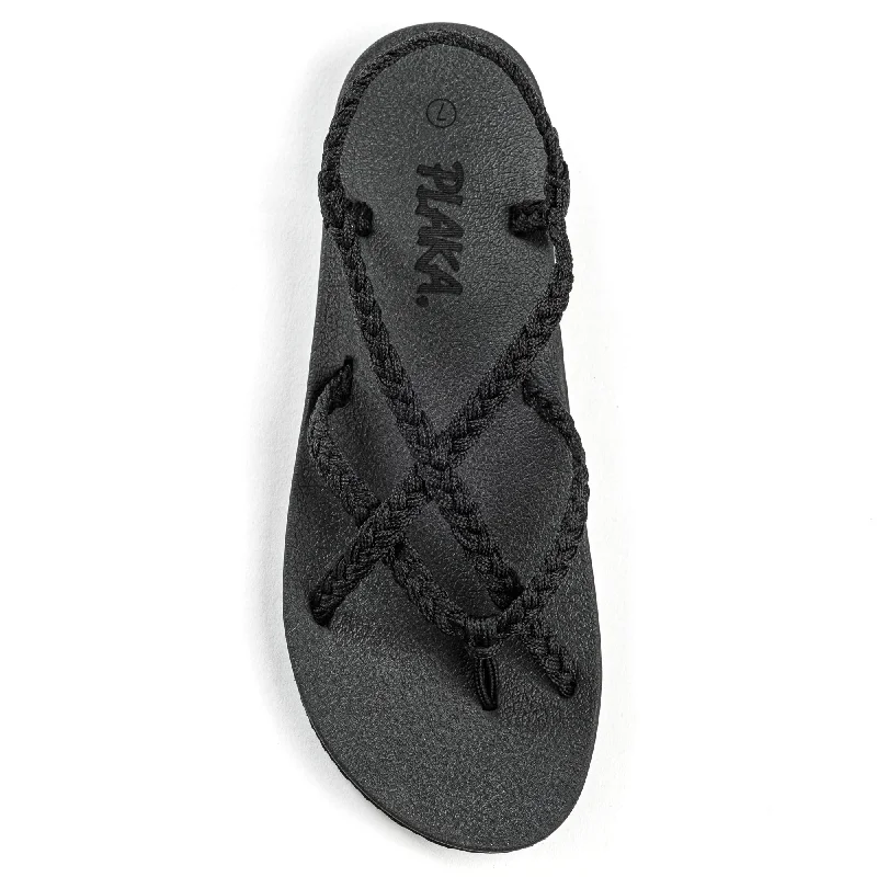 Women's Cork - Soled Espadrille Sandals with a Rope - Trimmed Upper in Navy for a Summer VibePlaka Lagoon Sandals for Women with Arch Support | Black Women's Cork - Soled Espadrille Sandals with a Rope - Trimmed Upper in Navy for a Summer VibePlaka Lagoon Sandals for Women with Arch Support | Black