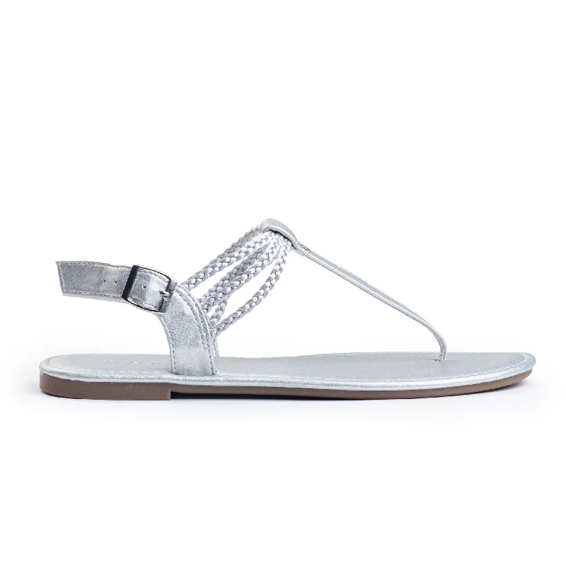 Anti - Slip Women's Sandals with a Grooved Sole in Green for Outdoor AdventuresPlaka Rappel Flat Thong Sandals | Silver