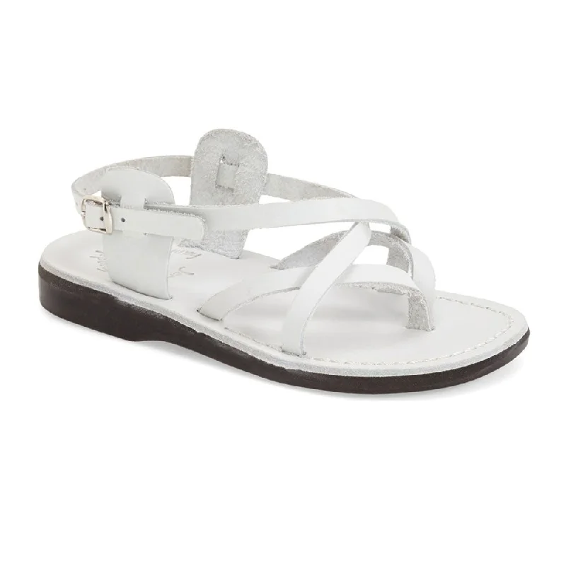 Child - Friendly Women's Sandals with a Secure Buckle in Purple for Moms on the GoTamar Buckle - Leather Flip Flop Sandal | White Child - Friendly Women's Sandals with a Secure Buckle in Purple for Moms on the GoTamar Buckle - Leather Flip Flop Sandal | White