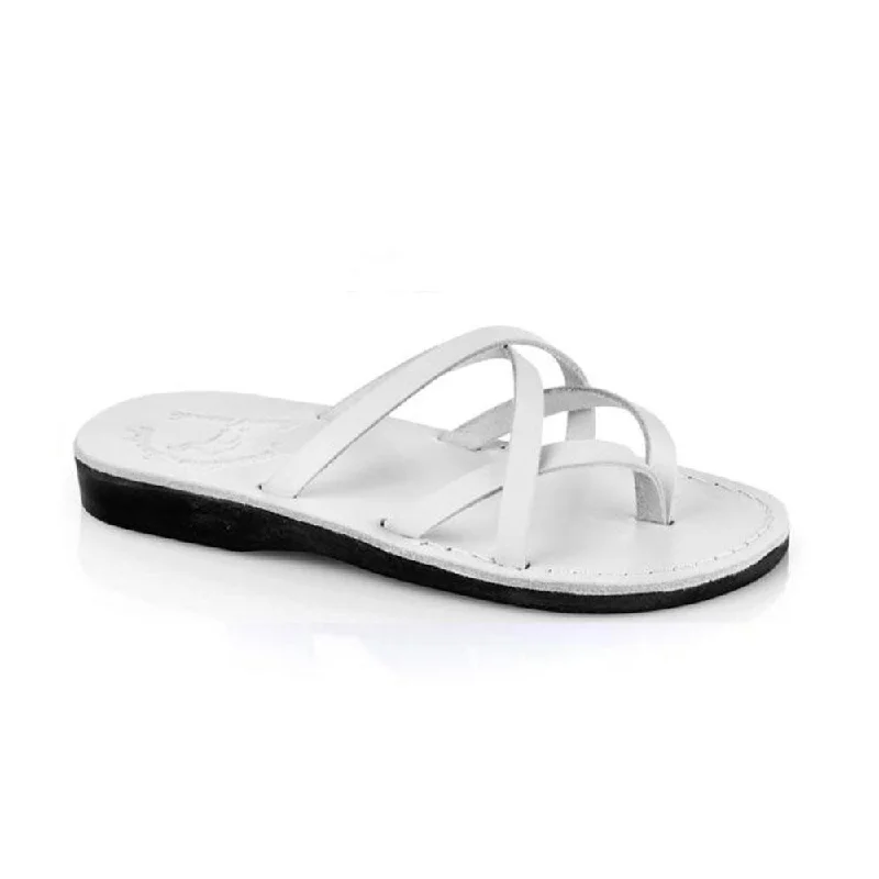Child - Friendly Women's Sandals with a Secure Buckle in Purple for Moms on the GoTamar - Leather Strappy Flip Flops | White Child - Friendly Women's Sandals with a Secure Buckle in Purple for Moms on the GoTamar - Leather Strappy Flip Flops | White