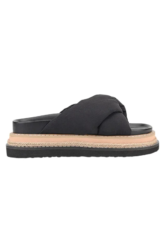 Women's Cork - Soled Espadrille Sandals with a Rope - Trimmed Upper in Navy for a Summer VibeThames Flatform Slides Black Women's Cork - Soled Espadrille Sandals with a Rope - Trimmed Upper in Navy for a Summer VibeThames Flatform Slides Black