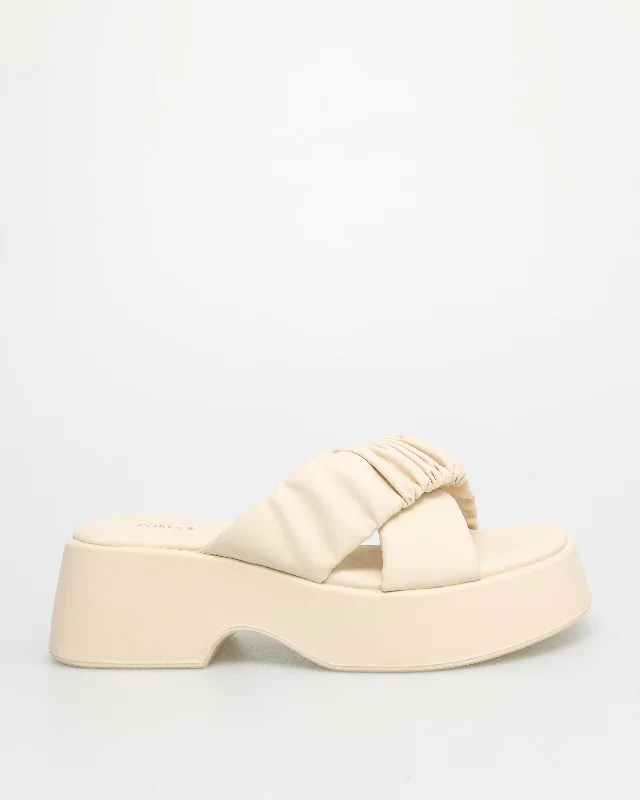 Women's Sandals with a Glitter - Coated Strap in Gold for a Sparkly Summer OutfitTomaz YX156 Ladies Crossover Scrunchie Sandals (Cream)