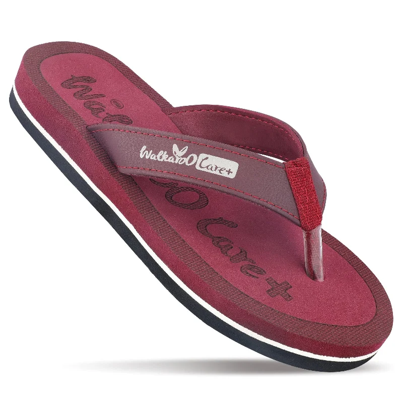 Men's sandals with a removable insole for cleaningWalkaroo Womens Printed Care Plus Flip-Flop  - WH3956 Maroon