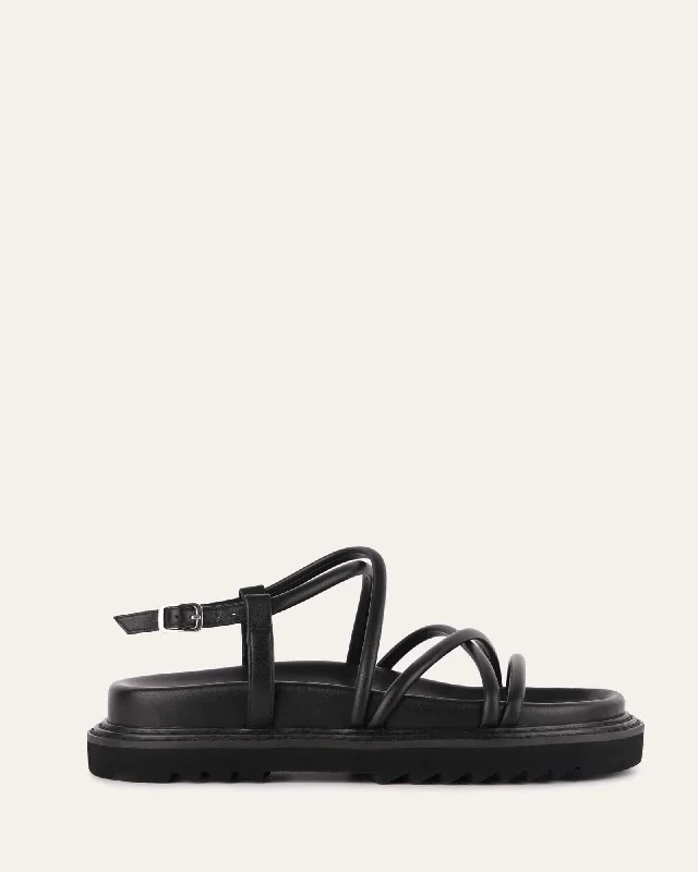 Women's Sandals with a Glitter - Coated Strap in Gold for a Sparkly Summer Outfit Women's Sandals with a Glitter - Coated Strap in Gold for a Sparkly Summer Outfit Elastic - Strap Women's Sandals with a Padded Toe in Teal for Easy On - and - OffVIOLA FLAT SANDALS BLACK LEATHER