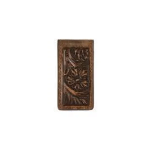 women's over-the-knee moto boots3D Brown Floral Embossed Magnetic Money Clip