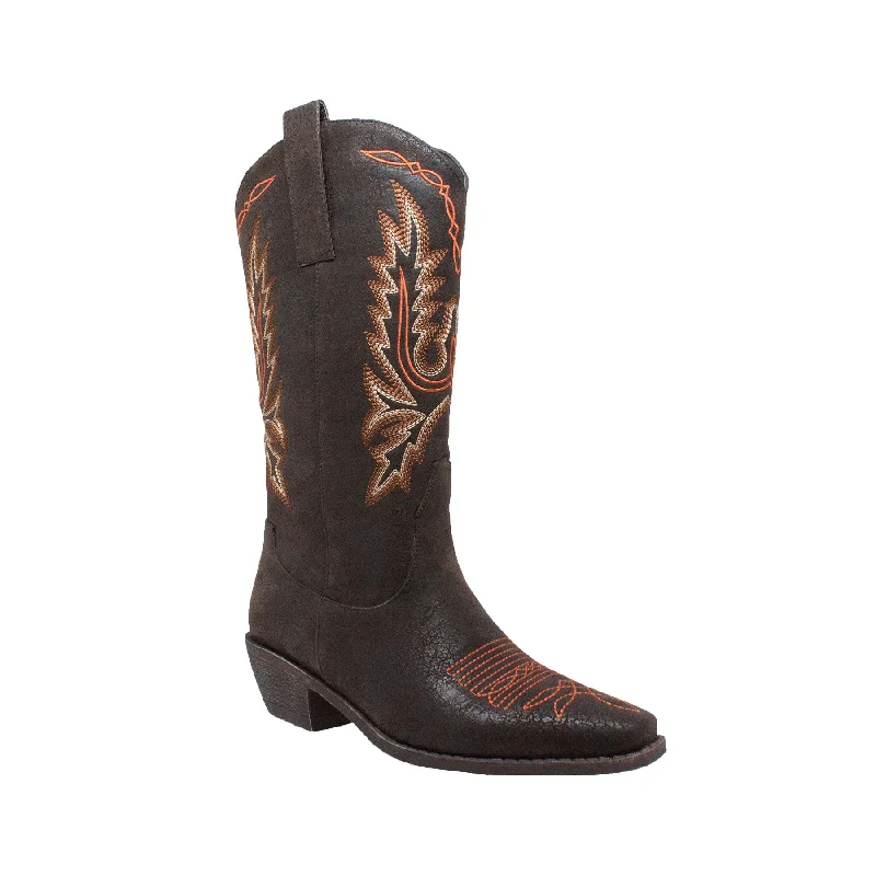 women's moto boots for punk rock fashionWomen's 14" Western Dark Brown Pull On Boots with Fancy Stitching - 8616 women's moto boots for punk rock fashionWomen's 14" Western Dark Brown Pull On Boots with Fancy Stitching - 8616