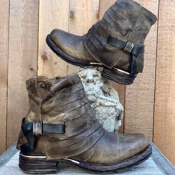 women's western boots for line dancingA.S.98 Boho Moto Biker Zip Ankle Bootie Boots