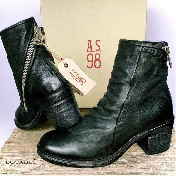 women's pointed toe western bootsA.S.98 Jase Black Leather Zippered Ankle Bootie Boots women's pointed toe western bootsA.S.98 Jase Black Leather Zippered Ankle Bootie Boots