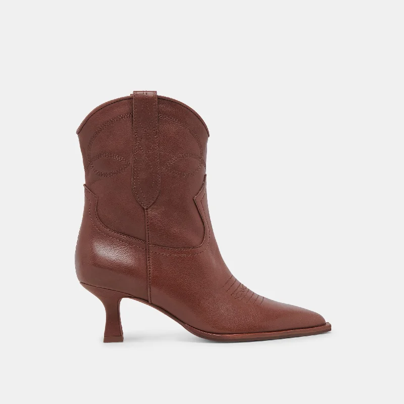 women's booties with block heelANGEL BOOTIES CHOCOLATE LEATHER