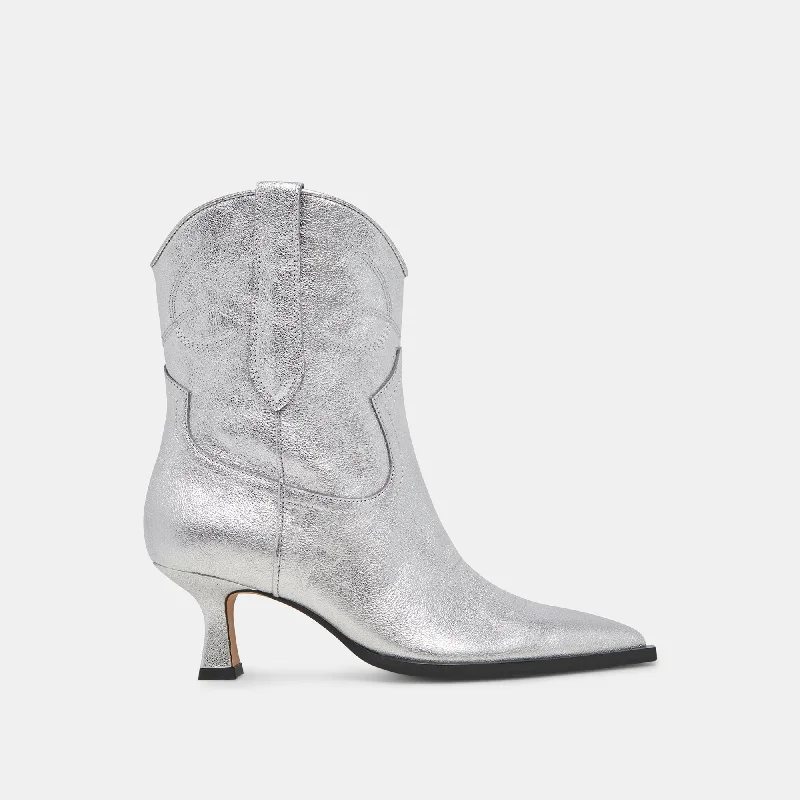 women's booties with snake printANGEL BOOTIES SILVER METALLIC LEATHER