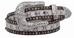 women's biker boots with harnessAngel Ranch Brown Belt with White Lace Inset Trimmed in Silver Studs & Crystals women's biker boots with harnessAngel Ranch Brown Belt with White Lace Inset Trimmed in Silver Studs & Crystals