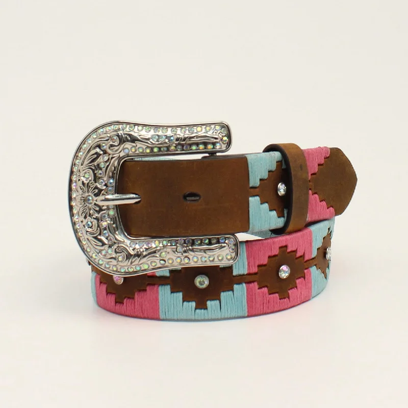 women's western boots with pull tabsAngel Ranch Girls Brown Belt with Pink/Turquoise Laced Southwest Pattern women's western boots with pull tabsAngel Ranch Girls Brown Belt with Pink/Turquoise Laced Southwest Pattern