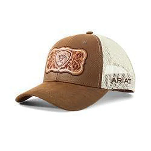 women's distressed moto bootsAriat Brown/Tan Ballcap with Tooled Faux Leather Logo Patch women's distressed moto bootsAriat Brown/Tan Ballcap with Tooled Faux Leather Logo Patch