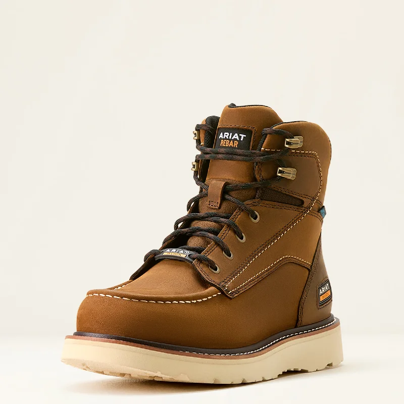 women's high shaft moto bootsAriat Distressed Brown Rebar Wedge Moc Toe 6" Waterproof Lace Round Toe Work Boots for Men women's high shaft moto bootsAriat Distressed Brown Rebar Wedge Moc Toe 6" Waterproof Lace Round Toe Work Boots for Men