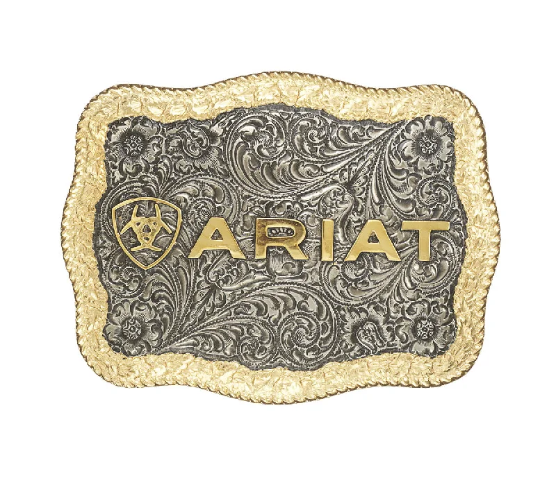 women's cowboy boots with embroideryAriat Rectangle Rope Edged Logo Belt Buckle