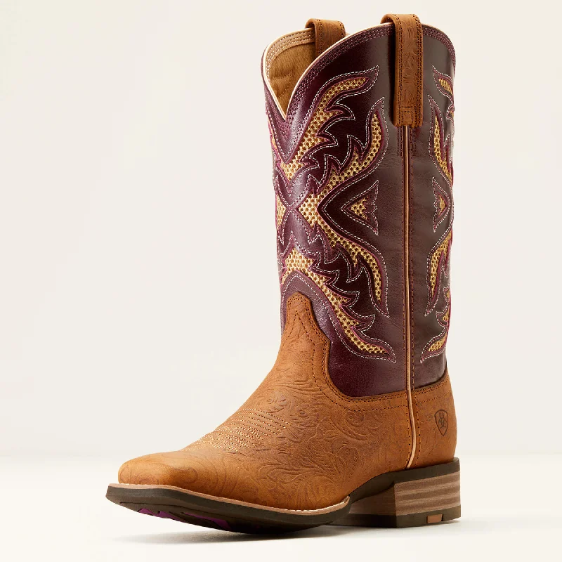 women's western boots with cutoutsARIAT WOMEN'S 10051023 San Angelo VentTEK 360 Western Boot TOOLED TOASTED ALMOND