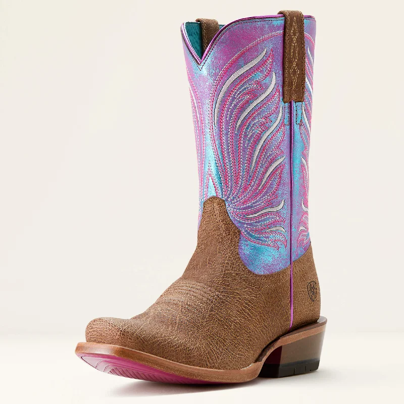 women's moto boots with wide calfAriat Women's Brown Futurity Dash Blunt Toe Western Boots with Iridescent Tops