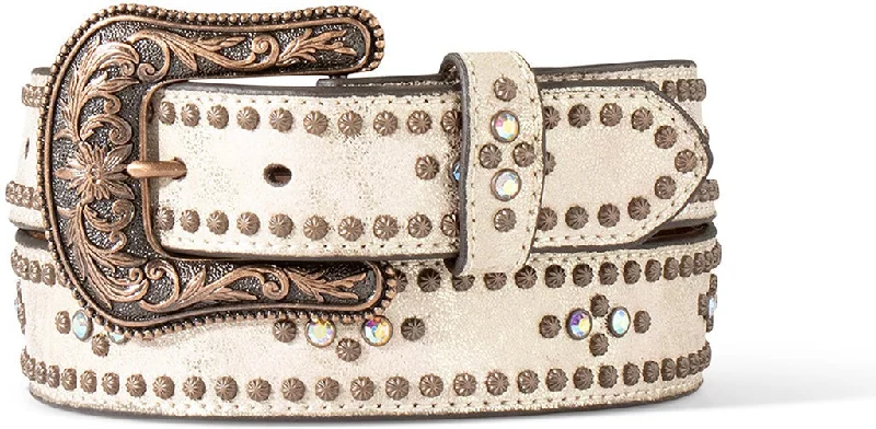 women's moto boots with protective toe capsAriat Women's Metallic Leather and Copper Studded Belt