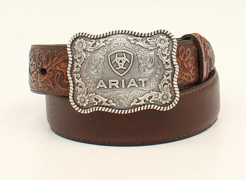 women's western boots for line dancingAriat Youth Rustic Brown Floral Tabs Belt